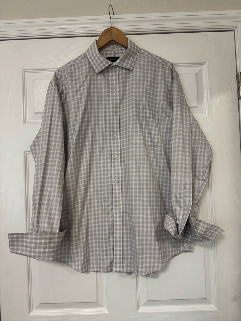 Tasso Elba Gray Plaid Button-Down Dress Shirt